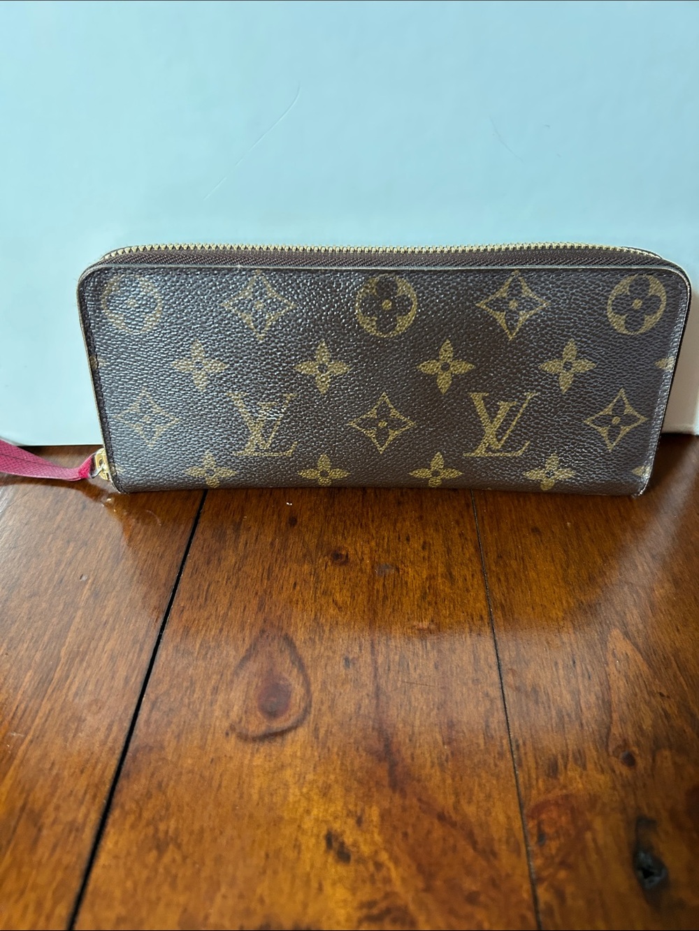 Clement Louis Vuitton Monogram Zip-Around Wallet in Brown with Pink Wristlet